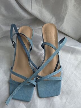 Denim Strappy Square-Toe Women's Sandals